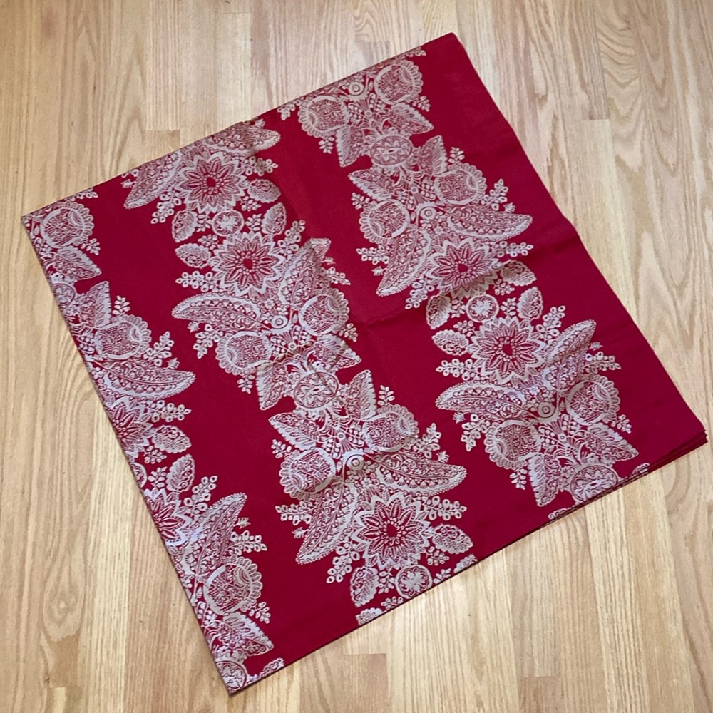 60” x 60” tablecloth | Marimekko x Crate & Barrel | red gold Tamburiini pattern